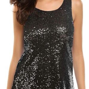 Love Stitch Black Sequin Tank Top Size Small – Sparkly Sleeveless Party Cami